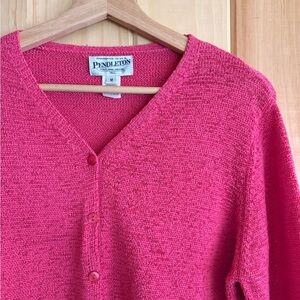 Vintage Pendleton Bright Pink V-Neck Cardigan - Size M Tall - Cotton Blend